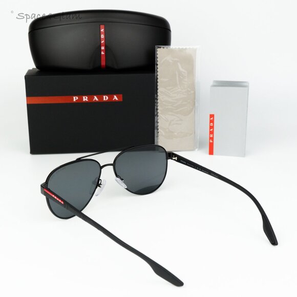 Prada Linea Rossa Men Sunglasses Black Polarized Grey Pilot PS54TS 1AB5Z1 NEW - Picture 7 of 9